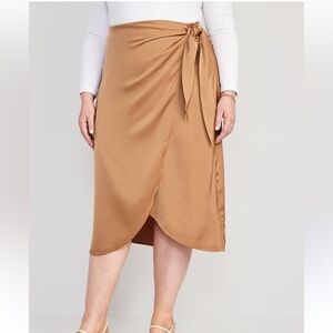 High-Waisted Satin Midi A-Line Wrap Skirt NWT
